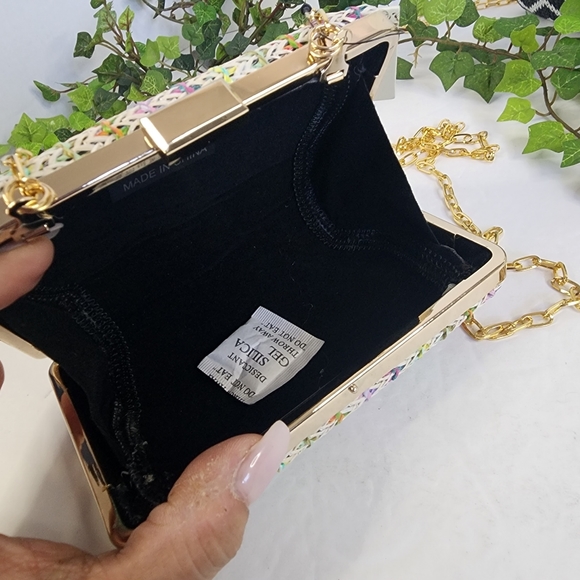 Multi Color Hard Crossbody Clutch Bag with Chain New - Picture 5 of 8